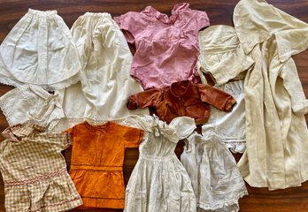Lot Of Antique 1800's Children's Clothing - Cotton Dresses With Lace Trim, Hand Embroidered Coats, And More