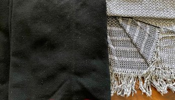 (2) Mexico Robozos Wool Black And White With Tassel Sarape And Scarf