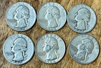 6 - Silver Quarter Coins - 1946 - 1964