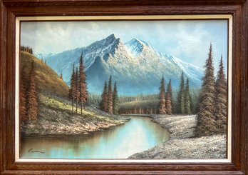 Original 41.75' X 29.75' Oil On Canvas Mountain Landscape Signed Carson In Wood Mexico Frame