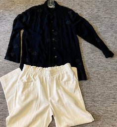 Chicos 100 Percent Wool Black Shirt Medium, A New Day Off White Pants NWT