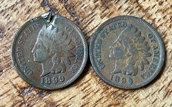 2 - 1899 Indian Head Penny Coins (one As Is)