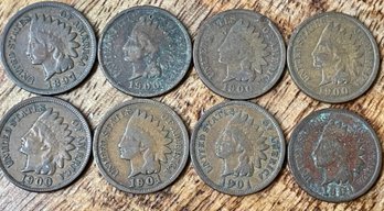 8 Indian Head Penny Coins - 1897 - 1901
