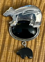 Sterling Silver & Black Onyx Bear Pendant - Total Weight - 15.4 Grams