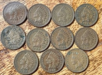 11 Indian Head Penny Coins - 1905 - 1906