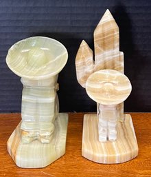 Pair Of Carved Alabaster Southwestern Bookends (as Is)