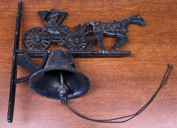 Antique Heavy Cast Iron Horse And Buggy Wall Hanging Bell