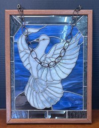 Vintage Framed Stained Glass Dove Window Hanging