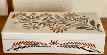Vintage White Painted Wood Box With Leaves & Flowers - Includes Polymer Clay Bead Necklaces & More