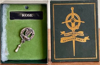 Scottish Clan Crest Pin - Rose - Constant & True - Made In Scotland 1992 Art Pewter In Original Box