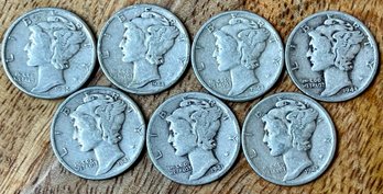 6 Silver Mercury Dime Coins 1941 - 1945
