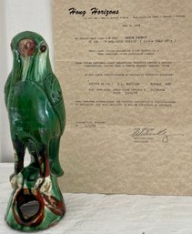 T'ung-chih Period (circa 1862-1873) Pottery Parrot With Letter Of Authenticity