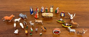 Vintage Lot Of Miniature Animal And Nativity Set With Wire Legs