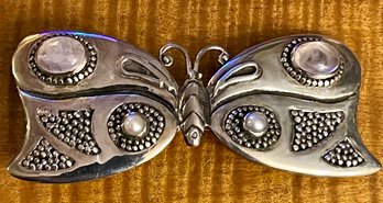 Salim Sterling Silver - Moonstone & Pearl Butterfly Barrette - Total Weight - 20.5 Grams