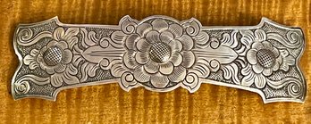 Sterling Silver Repousse Floral Barrette - Total Weight 14 Grams