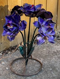 Metal Purple Multi Flower Yard Art Piece