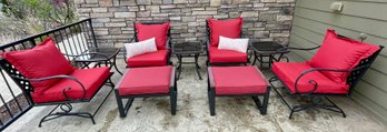 Patio Set - 4 Wrought Iron Rocking Chairs, 3 Side Tables, 2 Foot Rests With Cushions