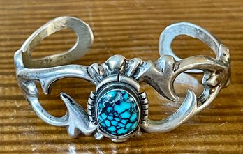 Francis L Begay Sterling Silver & Turquoise Navajo Sandcast Bracelet - Total Weight 28.8 Grams
