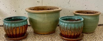 (4) Drip Glaze Outdoor Pottery Planters