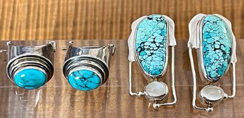 Two Pairs Of Turquoise & Moonstone Earrings - Total Weight 23.5 Grams