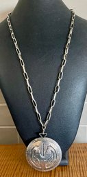 Stunning Old Pawn Hopi Sterling Silver Overlay Two Sided Swivel 24' Necklace W Hand Made Chain - 98.5 Grams