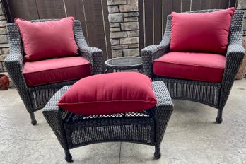 Northlight Brown Resin Wicker Patio (2) Arm Chiars, Side Table And Foot Stool