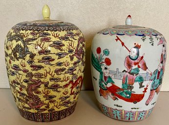 Vintage Chinese Famille Rose Porcelain Ginger Jar & Dragon Motif Ginger Jar (as Is)