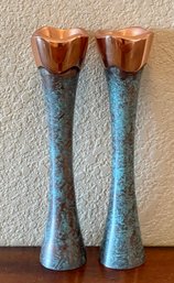 (2) Nambe Copper Canyon Lisa Smith MTO151 Candle Holders