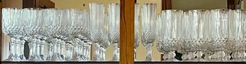 Large Collection Of Vintage 1980's Cristal Darques Longchamp Glasses - Water, Wine, Champaign