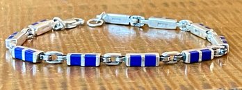 Thailand Sterling Silver & Blue Lapis 7.5 Inch Bracelet - Total Weight 10.6 Grams