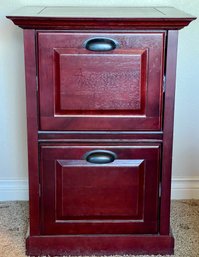 Wood And Veneer Cherry Tone 2 Drawer Filing Cabinet With File Folders Inside