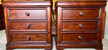 Pair Of Dark Pine Wood 3 Drawer Night Stands