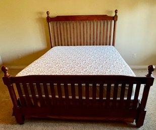 Queen Size Dark Pine Wood 4 Post Bed With Like New Temperpedic Mattress And Croscill Bedding