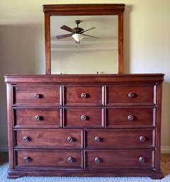 Dark Pine Wood 10 Drawer Dresser With Mirror