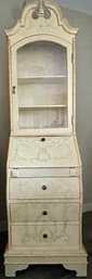 Vintage Hand Painted Two Piece Desk With Glass Display Case Top
