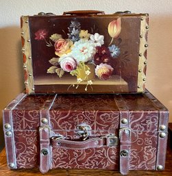 2 Vintage Stacking Trunks One Hand Painted Floral