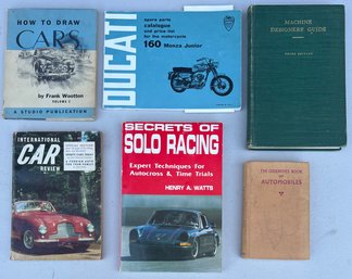 (6) Vintage Automotive Books & Booklets - International Car Review, Racing, How To Draw Cars, Ducati - As Is
