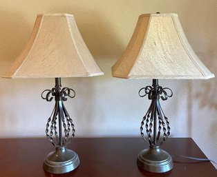 (2) Bronze Tone Metal Base Lamps With Tan Shades