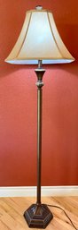 Metal Brass Tone And Pottery Base Floor Lamp With Shade