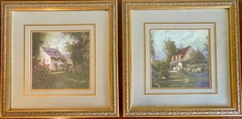 (2) Dwayne Warwick Cottage Prints In Gold Decorative Frames