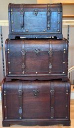 (3) Vintage Wood And Metal Stacking Trunks