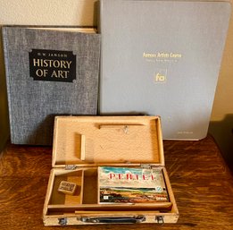 Famous Artist Course Schools Inc. No. 19 Jack Stirling And History Of Art Book, Wood Art Box With Pastels
