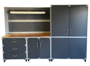 Coleman Industrial Wood & Melamine Garage Workbench With 2-door Cabinet, Pegboard, And Keys
