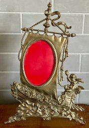 Stunning Antique French Solid Brass Picture Frame Ornate Ship With Cherub