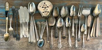 Antique & Vintage Collection Of Silver Plate Silverware - Sugar Spoons, Tea Spoons, Forks, Spreaders & More