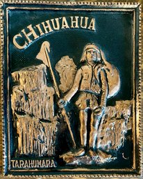Antique Chihuahua Tarahumara Embossed Copper Wall Plaque