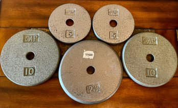 (5) Assorted Steel Plates - (2) 10 Pound, (2) 5 Pound, (1) 12.5 Pound