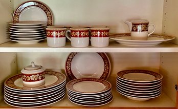 Set Of Studio Nova Windsor Vine Red Dishware - (8) Plates, (8) Side Plates, (8) Bowls, (8) Saucers, Platter