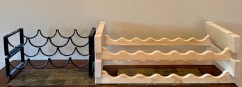 (2) Wine Racks - Metal And Natural Wood