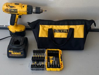 DeWalt DW990 Half Inch 14.4V Cordless Drill With Battery, Charger, Bits, And Bag